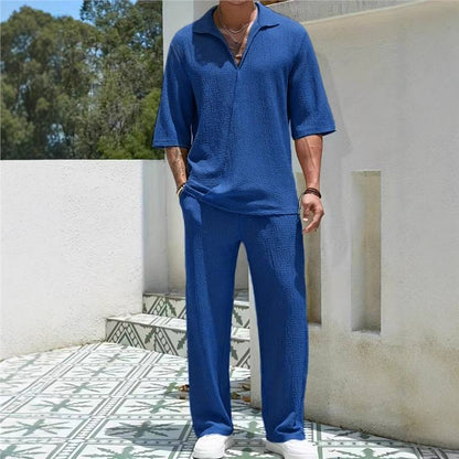 Herren Freizeit-Set mit Struktur-Oberteil und Weite Hosen Modern