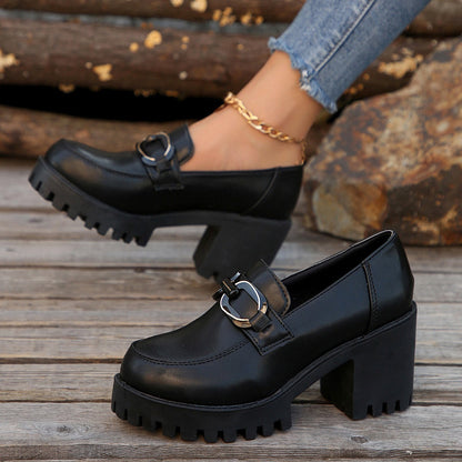Damen Blockabsatz Schuhe Hoch Modisch Schnalle - BerlinGlamour