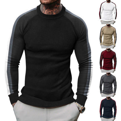 Herren Strickpullover Sportlich Kontrastärmel Hochkragen
