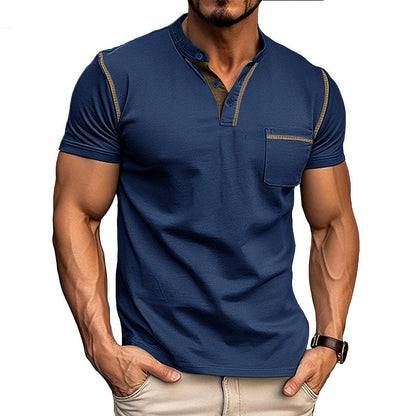Herren Polohemd Modern mit Brusttasche und Henley Kragen