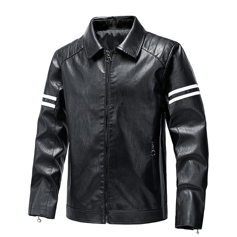 Herren Lederjacke Lässig Schwarz Modern