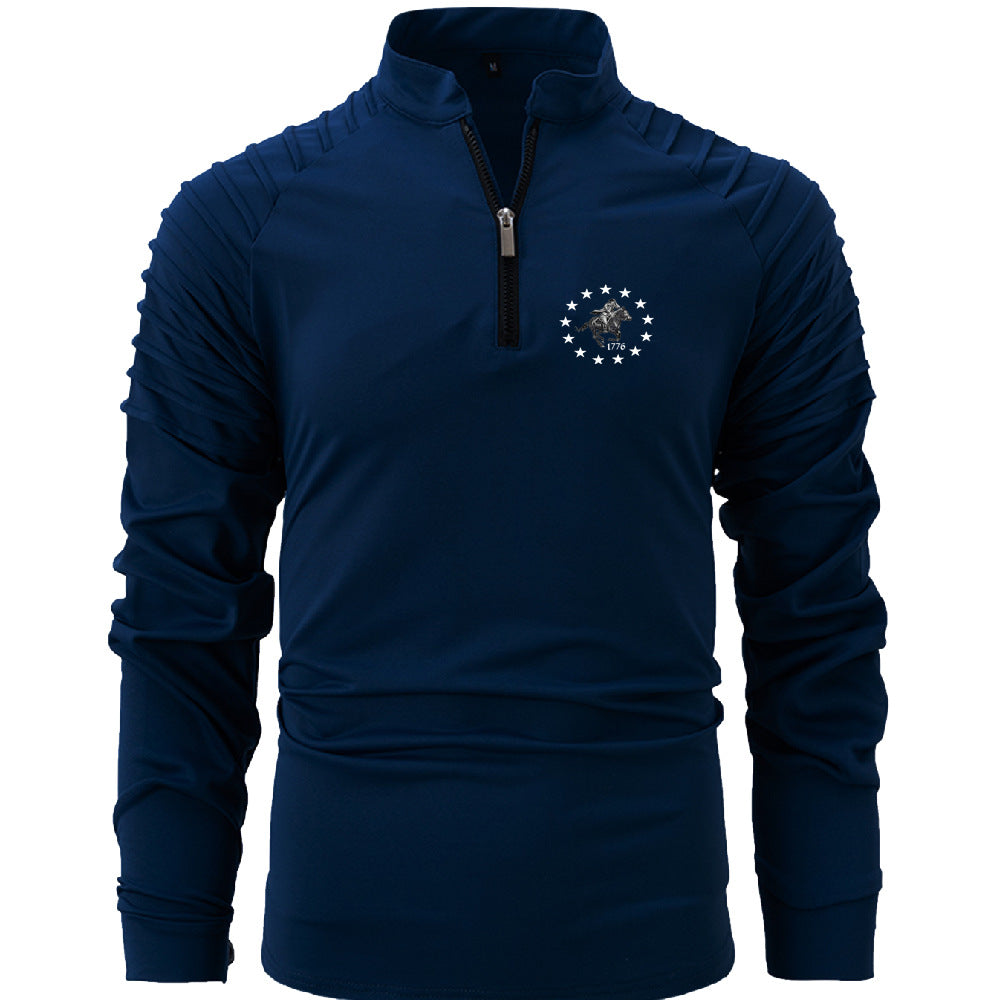 Herren Langarmshirt funktionell mit Reißverschluss und Struktur Ärmeln Modern