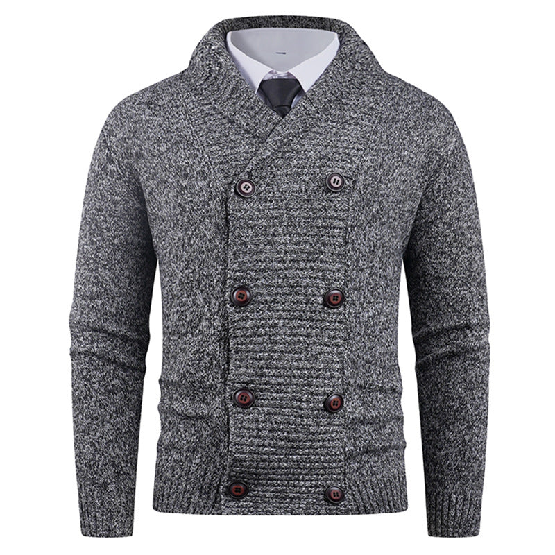 Herren Strickjacke Modern Schalkragen Knopf Detail Schwarz