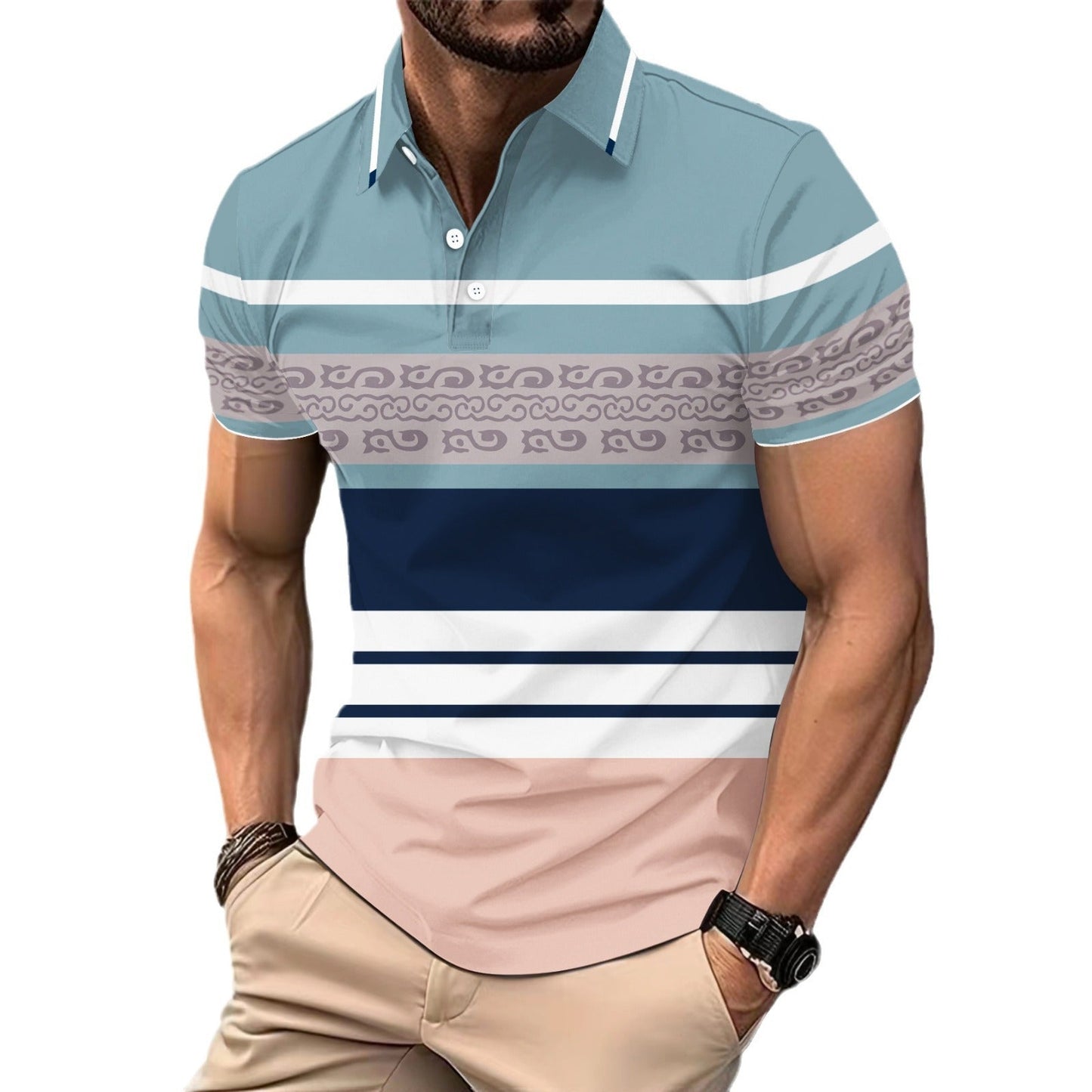 Herren Polohemd Kurzarm Modern Streifen Trendy