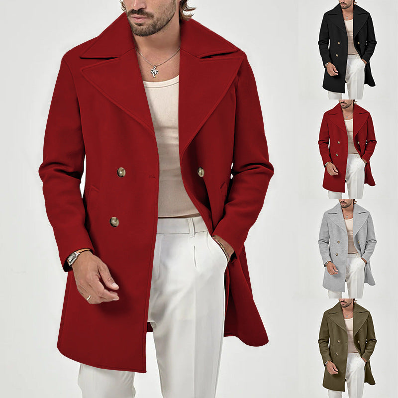 Herren Wollmantel Eleganter Langmantel Mit Doppelter Knopfleiste Modern