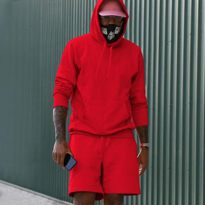 Herren Sportset Hoodie Shorts Sweat Set Grau Sportlich