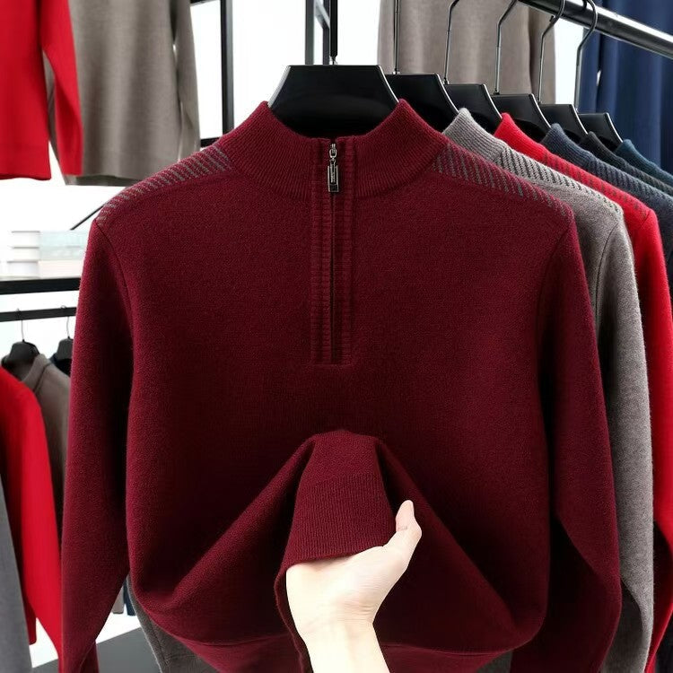 Herren Rollkragenpullover Funktional mit Halbzipper und Struktur