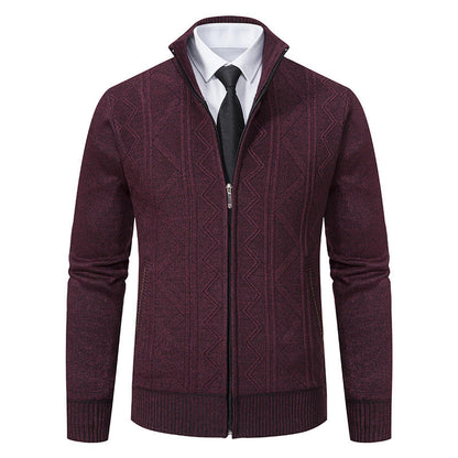 Herren Strickjacke Modern Zopfmuster Stehkragen