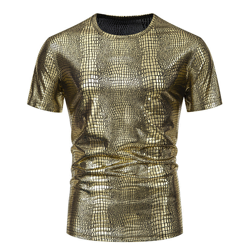 Herren Kurzarmshirt Schlangenmuster Glitzernd Modern