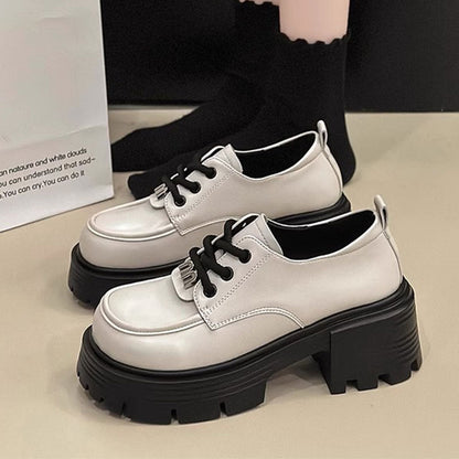 Damen Plateau Schuhe Chunky Schnürstiefel Robust