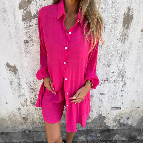 Damen Hemdkleid Oversize mit Knöpfen und Rollkragen