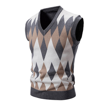 Herren Strickpullover Ärmellos Diamantmuster Elegante Mode