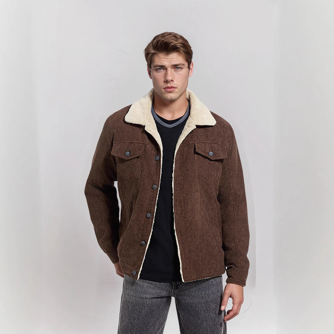 Herren Cordjacke Teddyfell Warm Winterjacke