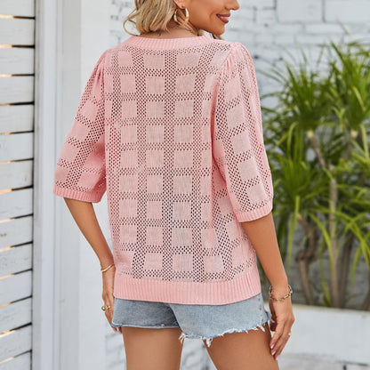 Damen Stricktop Weit Modern Lochmuster Oberteil