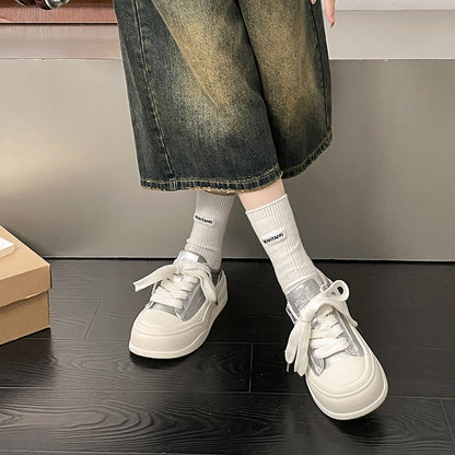 Damen Sneaker Plateau Metallisch Glänzend Robust