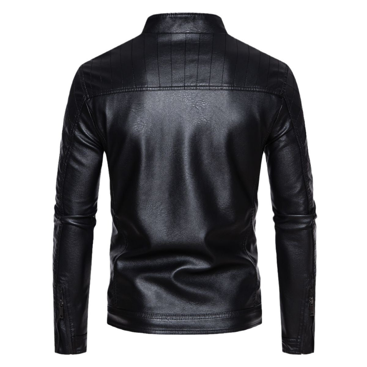 Lederjacke Herren Modern Stehkragen Stylisch Schwarz