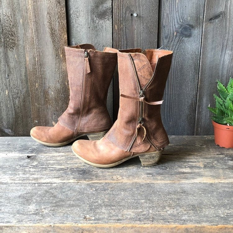 Damen Stiefel mit Reißverschluss Blockabsatz Komfortabel
