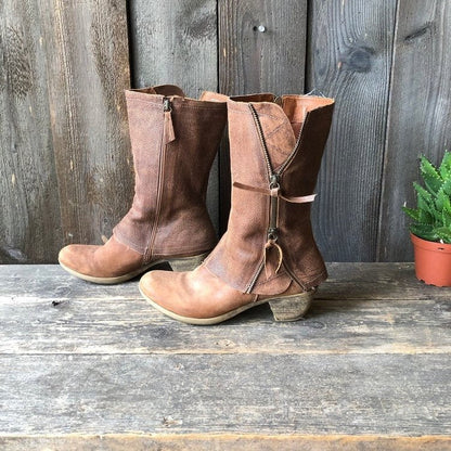 Damen Stiefel mit Reißverschluss Blockabsatz Komfortabel