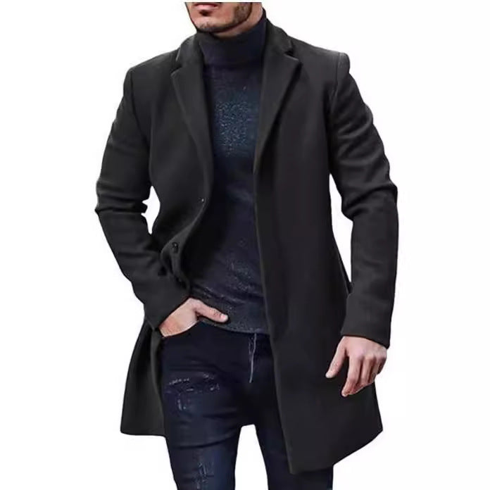 Herren Mantel Eleganter Wintermantel Schwarz Modern