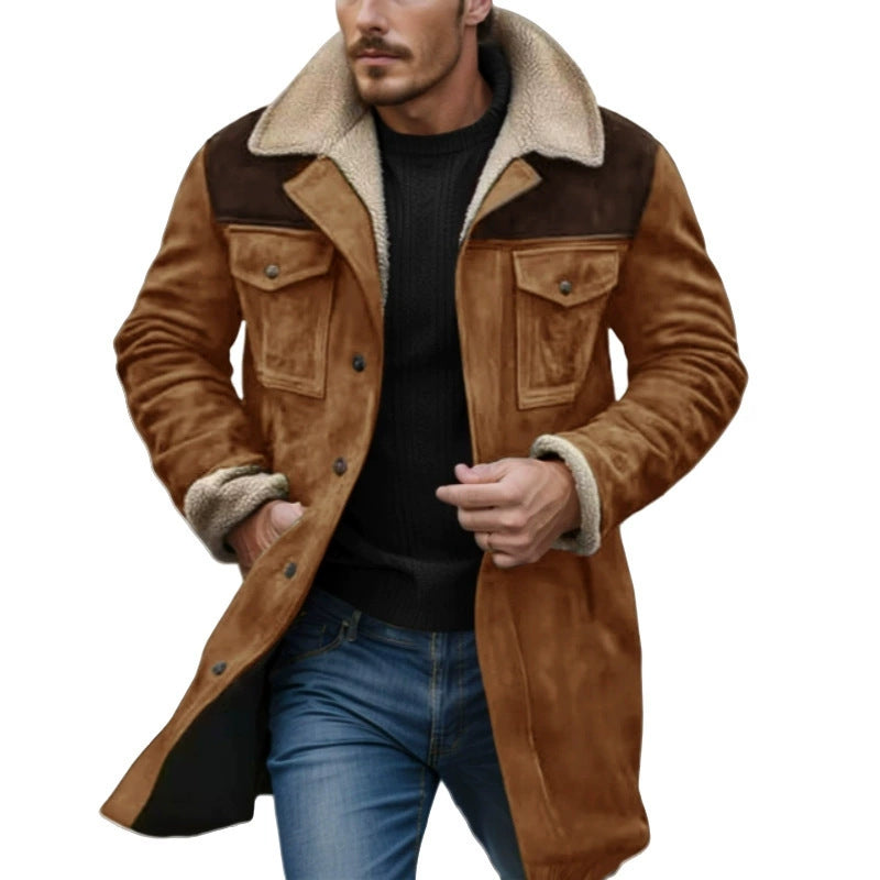 Herren Wintermantel Lang Teddyfutter Warm