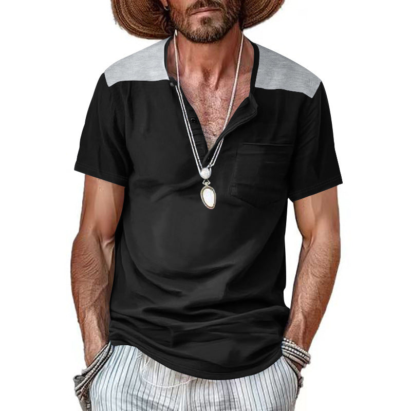 Herren Henley-Shirt Kurzarm mit Kontrastdetails und Brusttasche