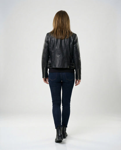 Leder Bikerjacke Damen Kurz Tailliert Asymmetrisch