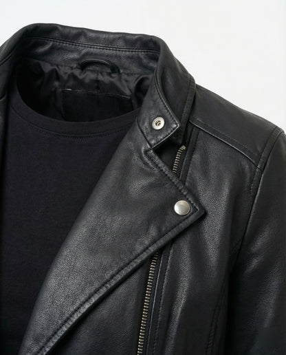 Leder Bikerjacke Damen Kurz Tailliert Asymmetrisch