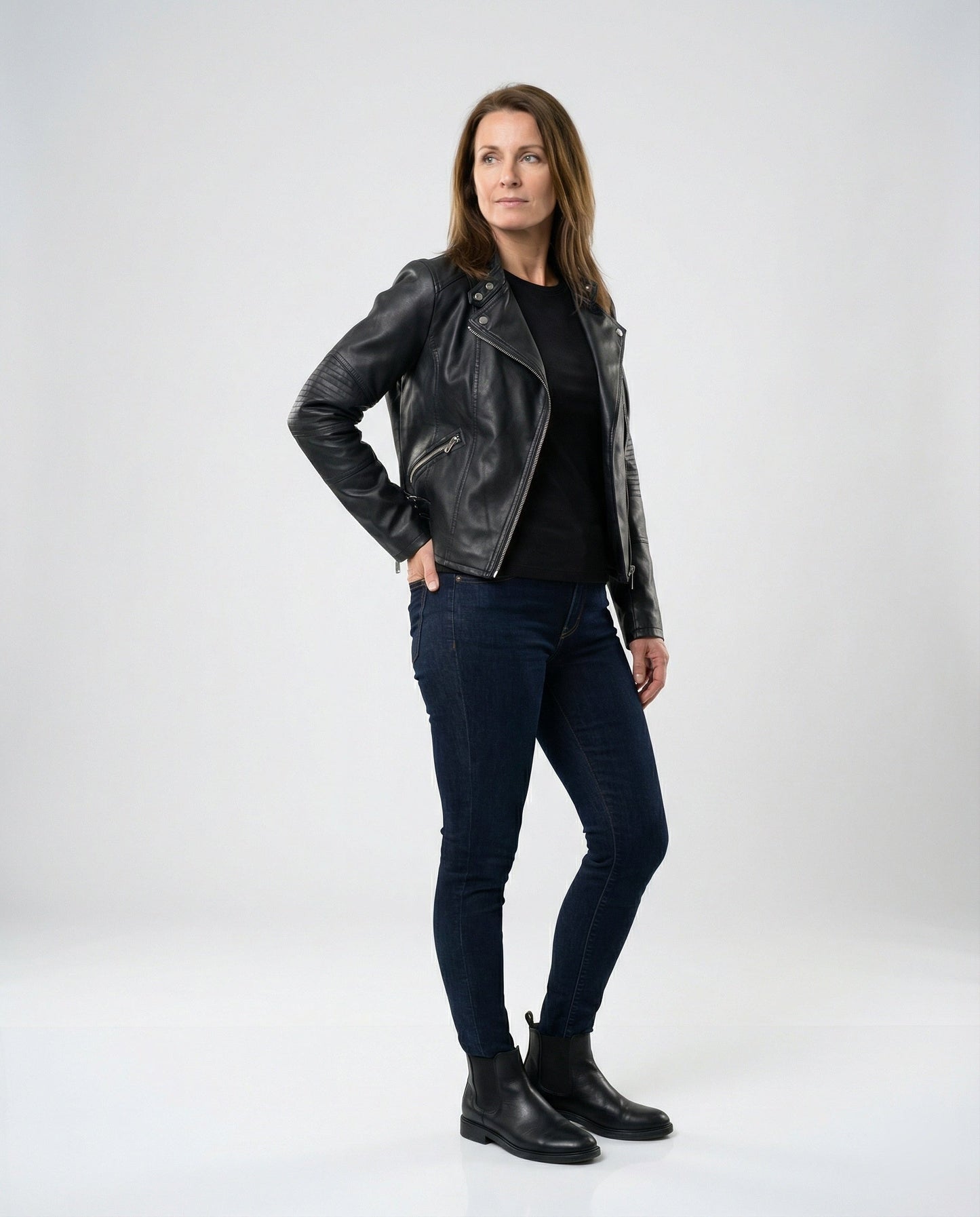 Leder Bikerjacke Damen Kurz Tailliert Asymmetrisch