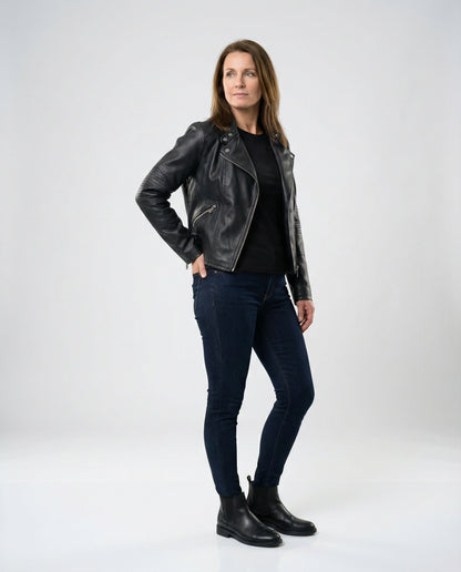 Leder Bikerjacke Damen Kurz Tailliert Asymmetrisch