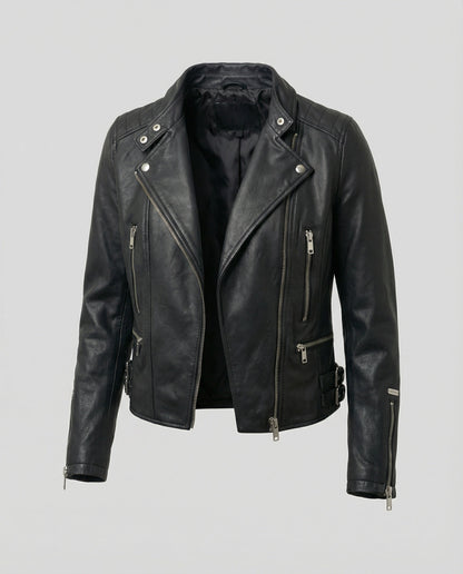 Leder Bikerjacke Damen Kurz Tailliert Asymmetrisch