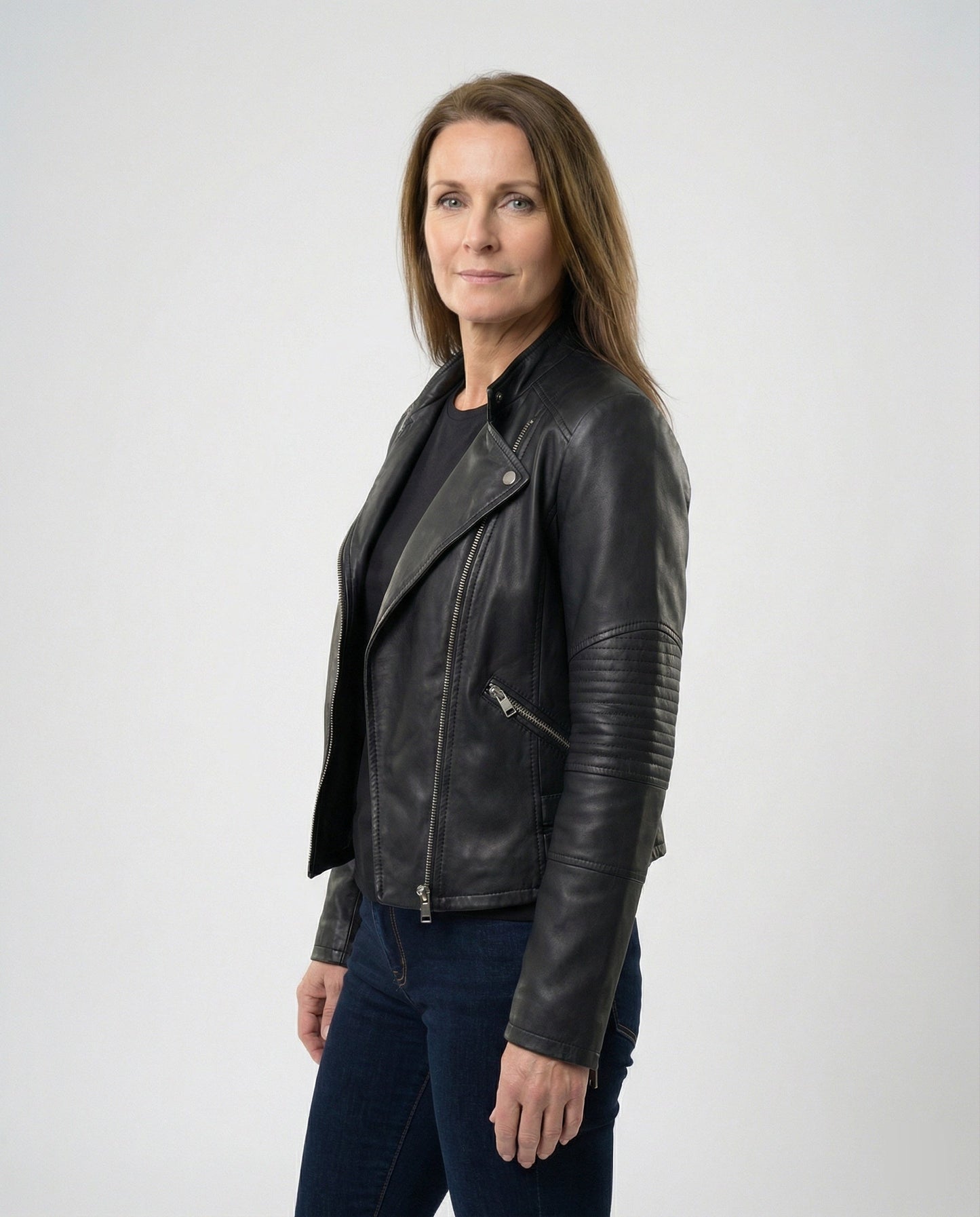 Leder Bikerjacke Damen Kurz Tailliert Asymmetrisch - BerlinGlamour