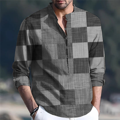 Herren Langarmhemd Patchwork Design Modern Berlin Style