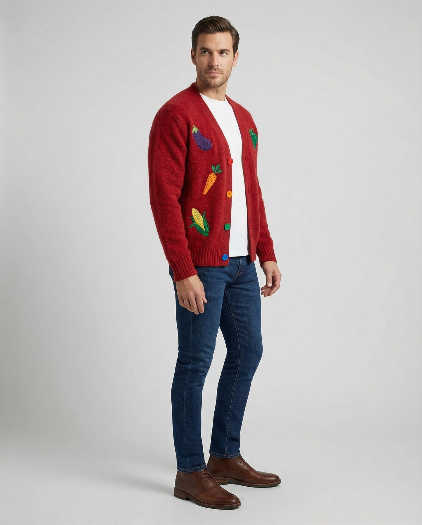 Bunte Strickjacke Retro Style mit Regenbogen Knöpfen