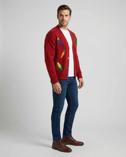 Bunte Strickjacke Retro Style mit Regenbogen Knöpfen