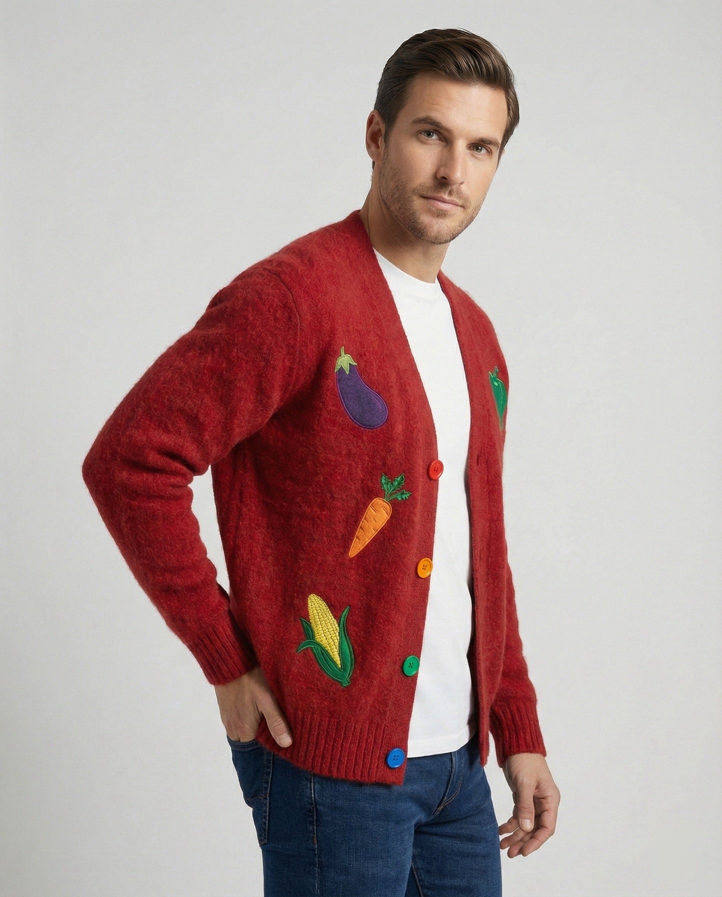 Bunte Strickjacke Retro Style mit Regenbogen Knöpfen - BerlinGlamour