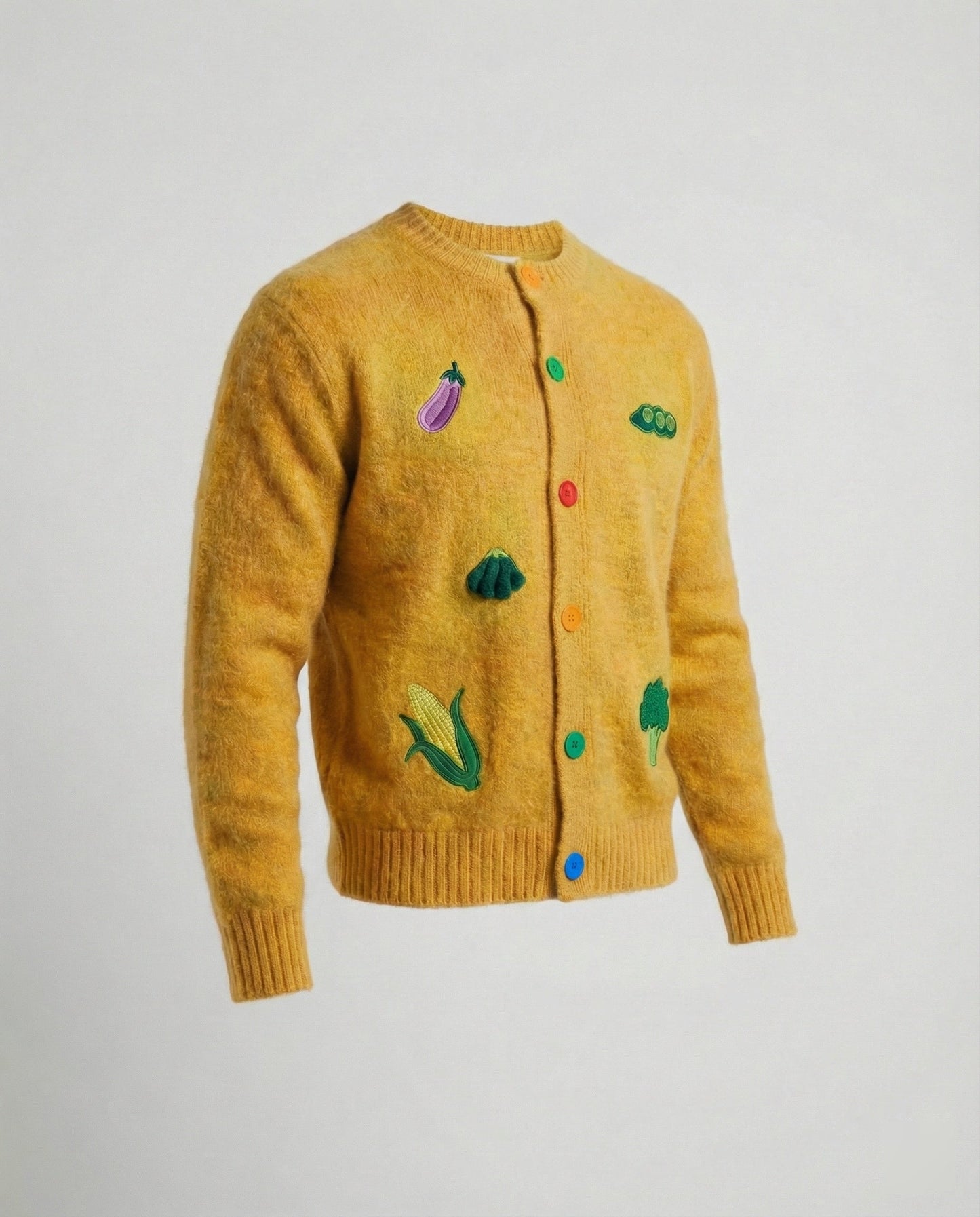 Bunte Strickjacke Retro Style mit Regenbogen Knöpfen