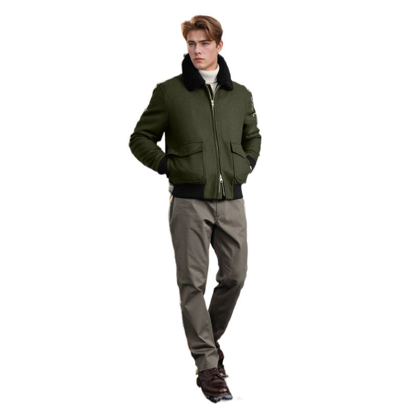 Herren Lederjacke Flugzeugstil Schwarz