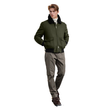 Herren Lederjacke Flugzeugstil Schwarz
