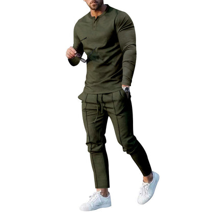 Herren Sportshirt Langarm mit Knopfleiste und Jogginghose Comfort