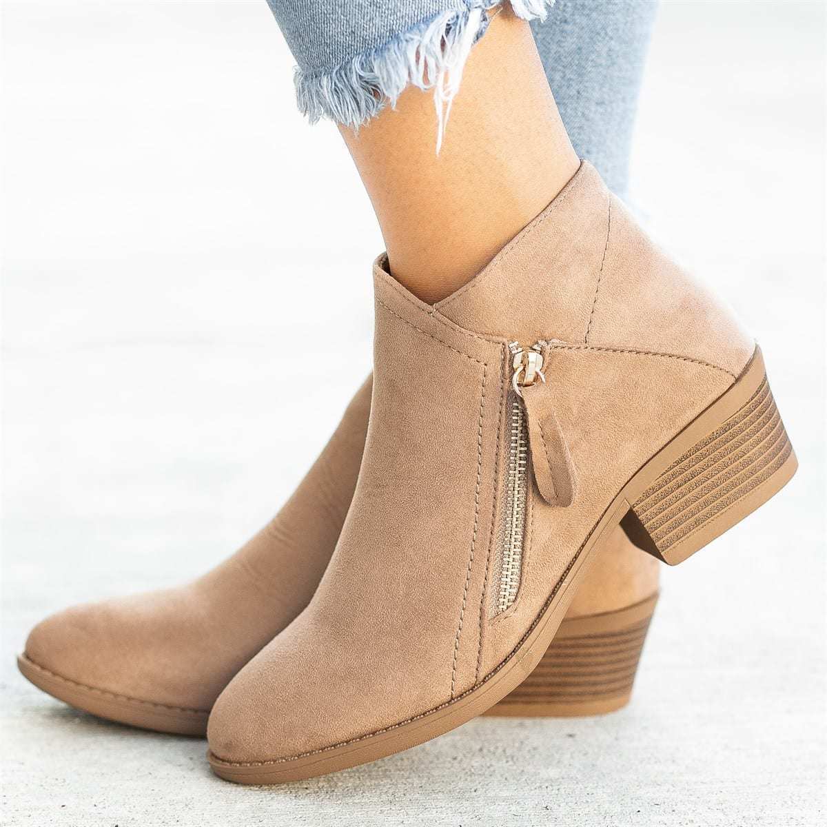 Damen Ankle Boots Blockabsatz Reißverschluss Komfort Schuhe