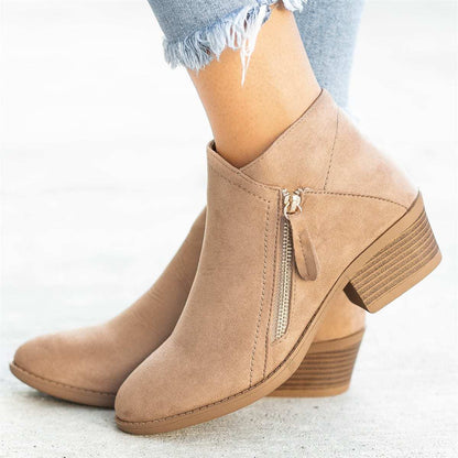 Damen Ankle Boots Blockabsatz Reißverschluss Komfort Schuhe