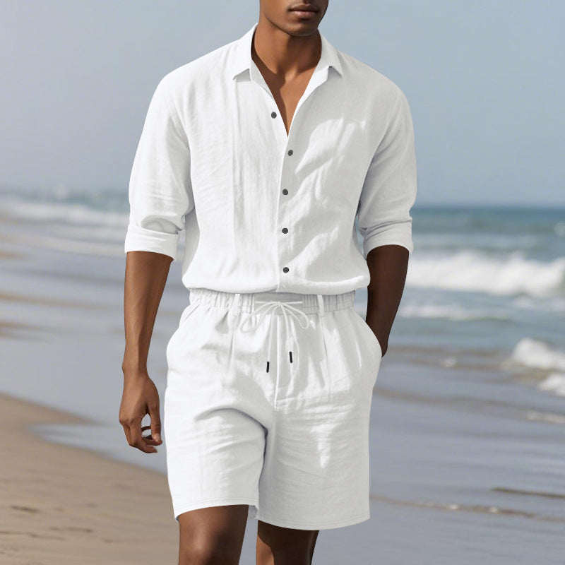 Herren Leinenhemd mit Henley Kragen und Brusttasche Sommer - BerlinGlamour