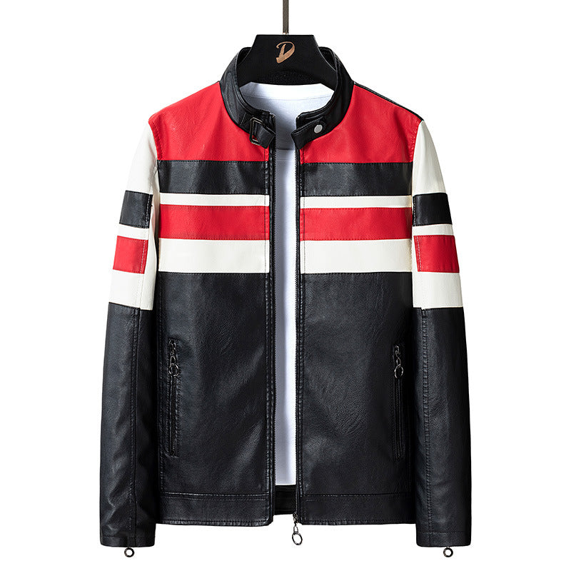 Herren Lederjacke Sportlich Mit Kontraststreifen