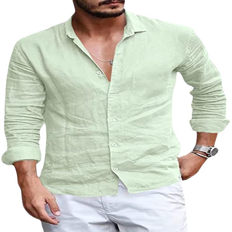 Herren Hemd Leinen Elegant mit V-Ausschnitt Modern