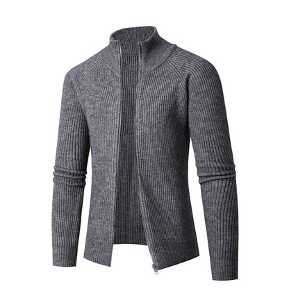 Herren Strickjacke Hochkragen Rippstruktur Modern