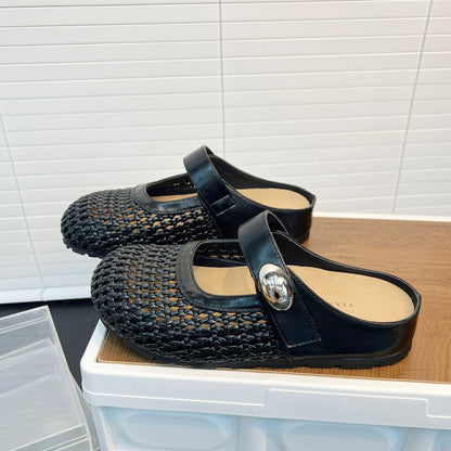 Damen Clogs bequem Flechtmuster verstellbar
