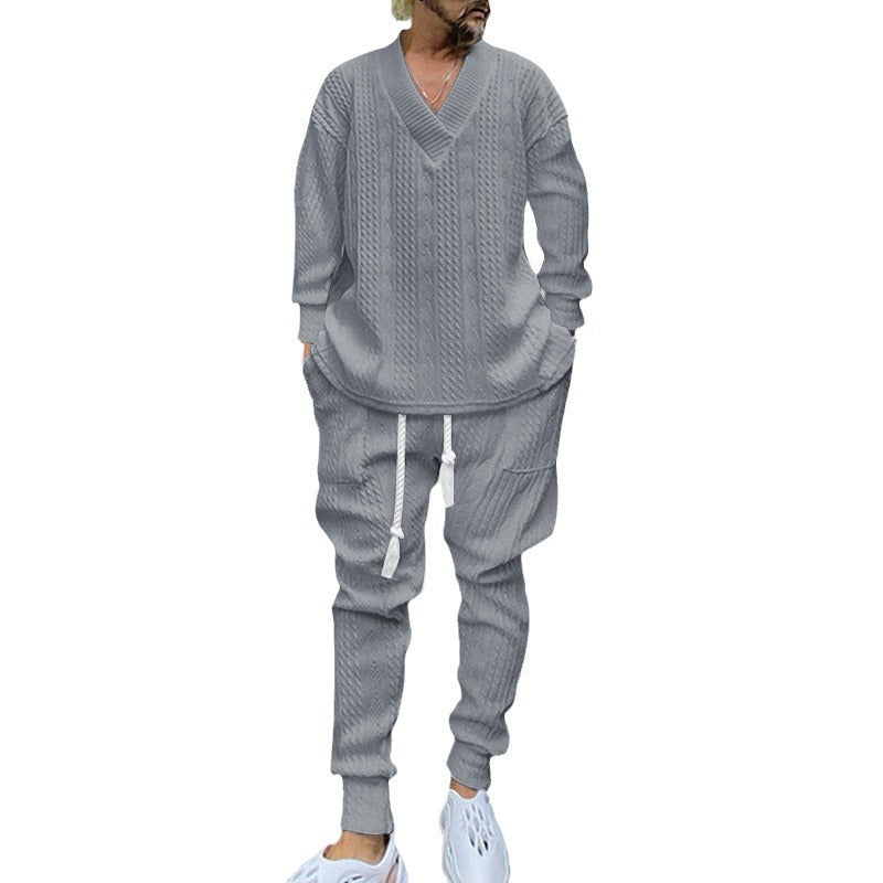 Herren Strickset Pullover und Jogginghose Grau Sportlich