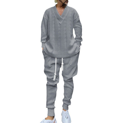 Herren Strickset Pullover und Jogginghose Grau Sportlich