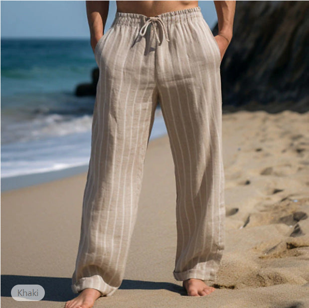 Herren Leinenhose Lässig Elastisch Bequem Mit Taschen