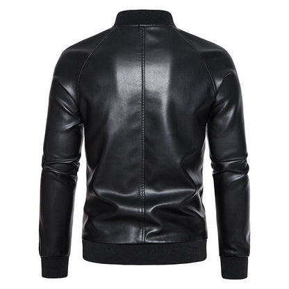 Herren Lederjacke Bikerstil Schwarz Elastisch
